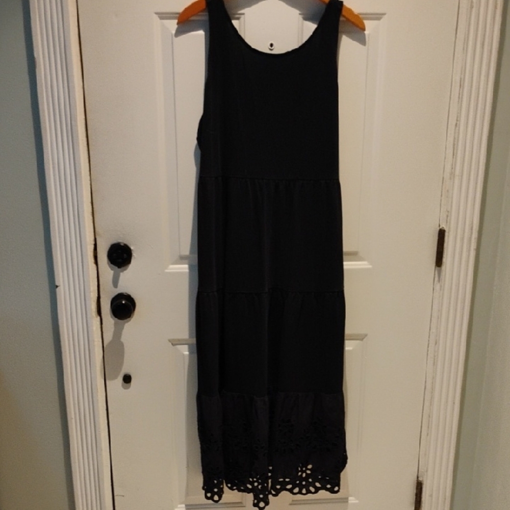 J. Crew Black Midi Dress with Lace Hem